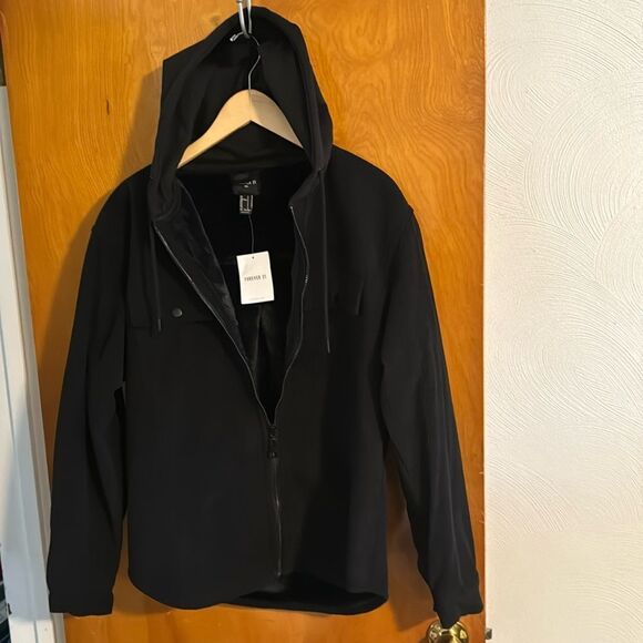 Corduroy Jacket Mens Small Fleece Lined Black Hooded - Picture 1 of 5